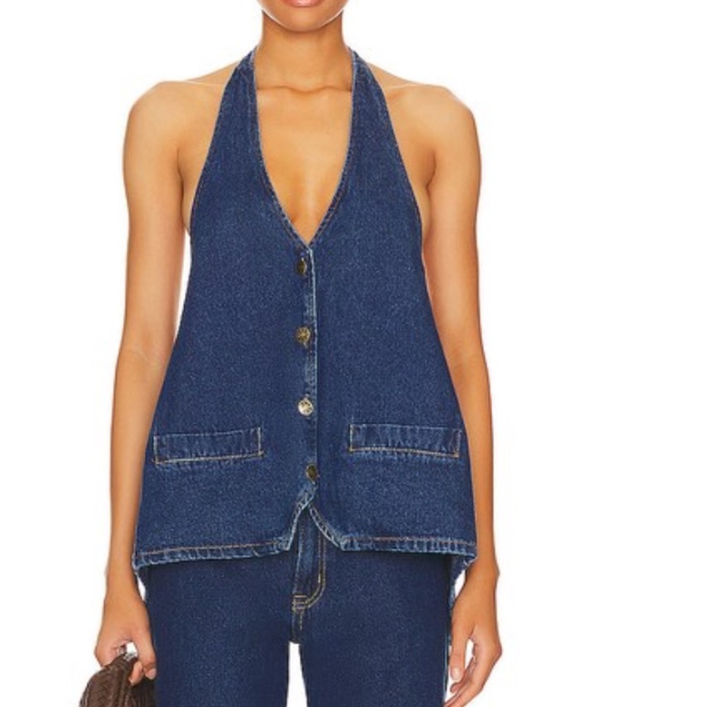 Revolve Lioness New with Tags Dark Denim Halter Top Size 2/Small
